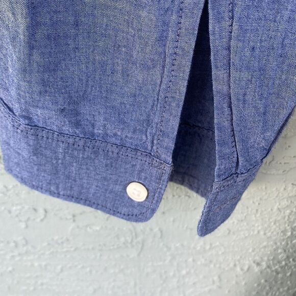 GAP Sz 10 Long Sleeve Blue Button Down Shirt Pocket Dress - Picture 6 of 6